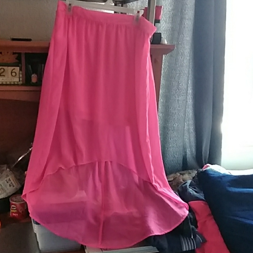 Pink long mesh skirt